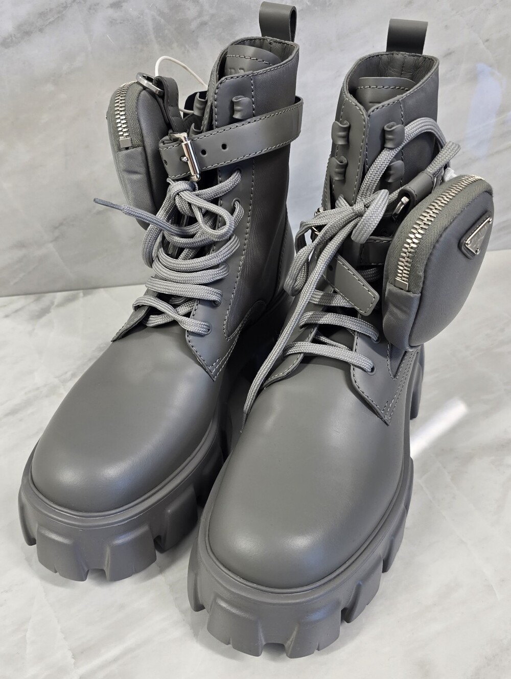 Prada Gray Women's Combat Boots with Detachable Pouch